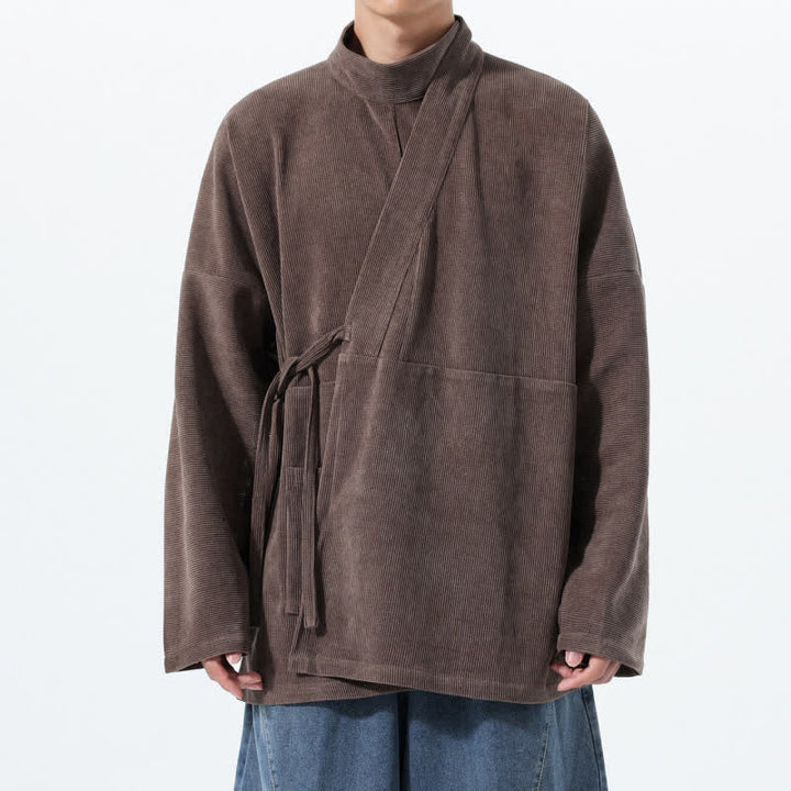 Buddha Stones Lässiger Kimono im Tang-Stil für Herren mit Stehkragen und Tasche für Herbst und Winter - Sattelbraun - US/UK/AU46, EU56 (5XL) - image 0