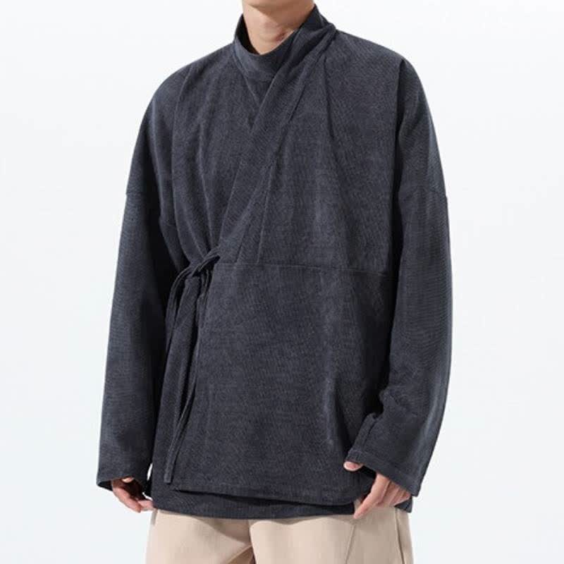 Buddha Stones Lässiger Kimono im Tang-Stil für Herren mit Stehkragen und Tasche für Herbst und Winter - image 9