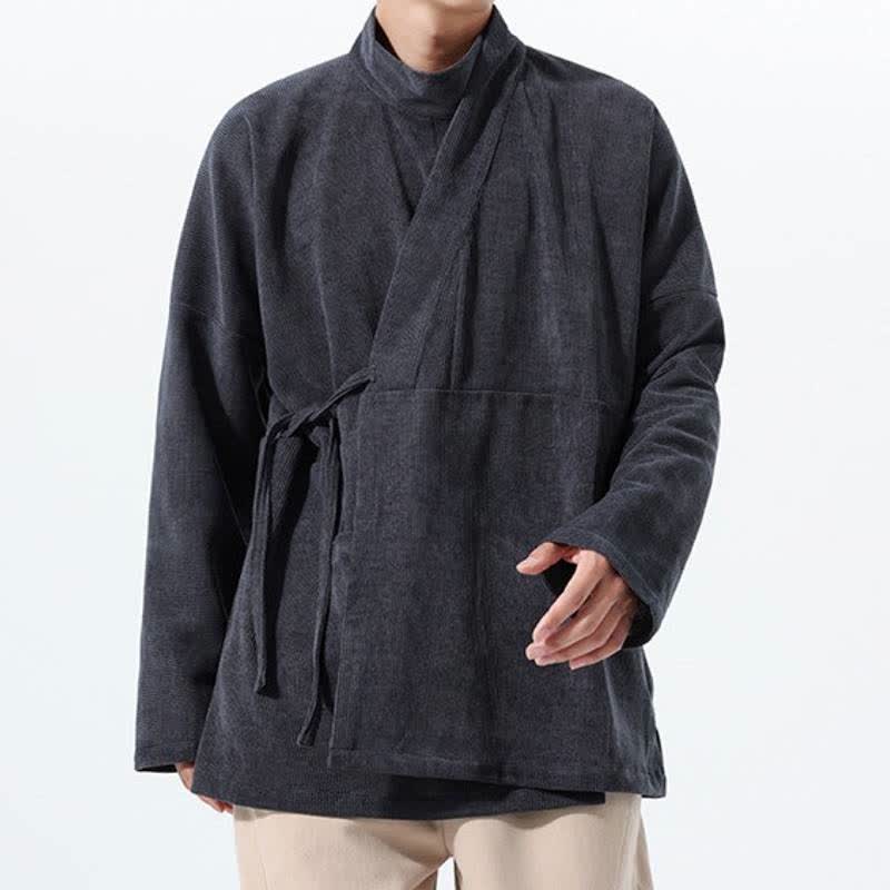 Buddha Stones Lässiger Kimono im Tang-Stil für Herren mit Stehkragen und Tasche für Herbst und Winter - image 11