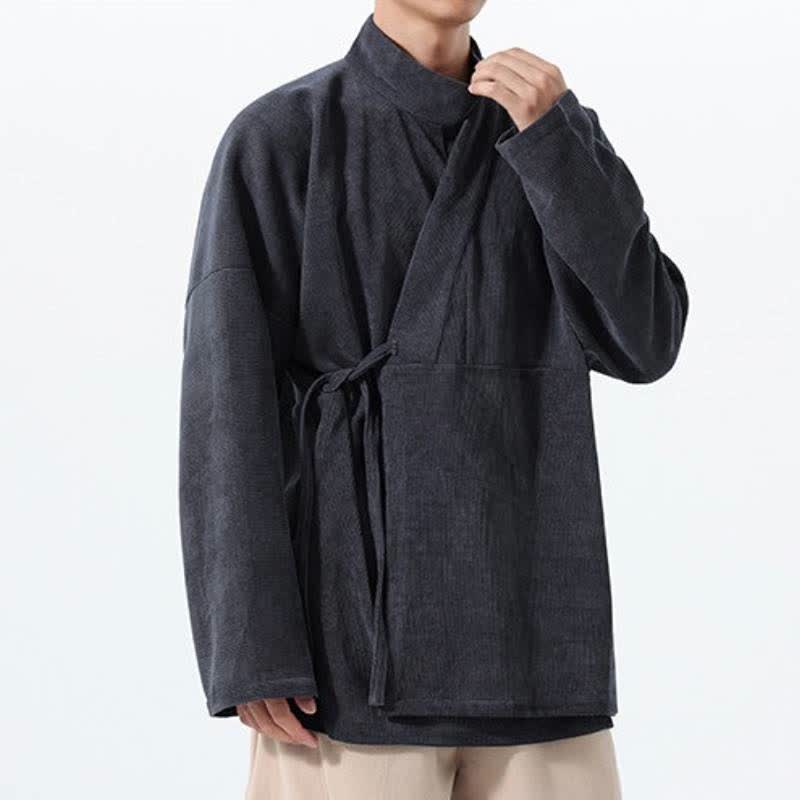Buddha Stones Lässiger Kimono im Tang-Stil für Herren mit Stehkragen und Tasche für Herbst und Winter - image 8