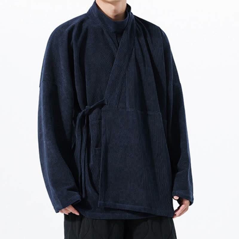 Buddha Stones Lässiger Kimono im Tang-Stil für Herren mit Stehkragen und Tasche für Herbst und Winter - Marine - US/UK/AU46, EU56 (5XL) - image 15