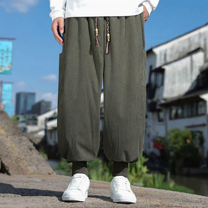 Buddha Stones Lässige Vintage-Herrenhose mit Kordelzug, Knöchellänge und Taschen – ideal für Herbst und Winter - image 1