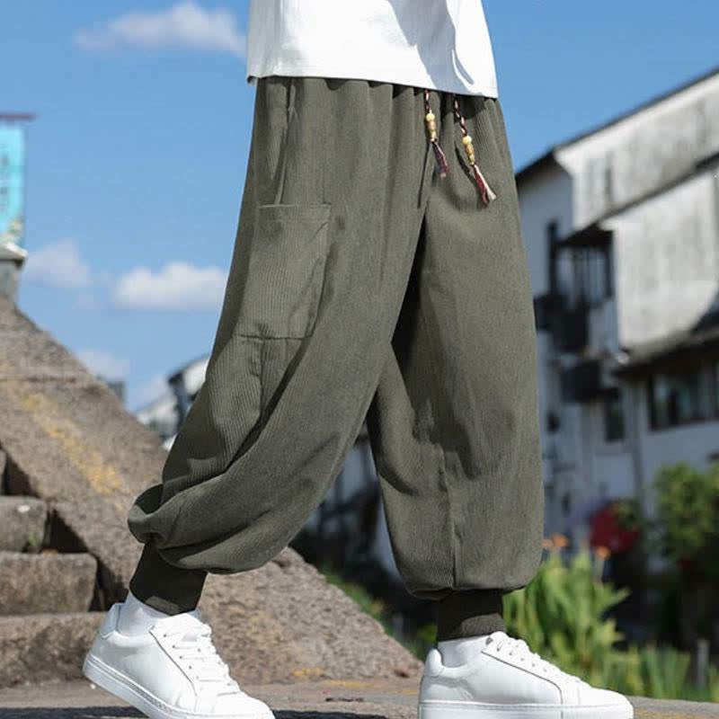 Buddha Stones Lässige Vintage-Herrenhose mit Kordelzug, Knöchellänge und Taschen – ideal für Herbst und Winter - image 2