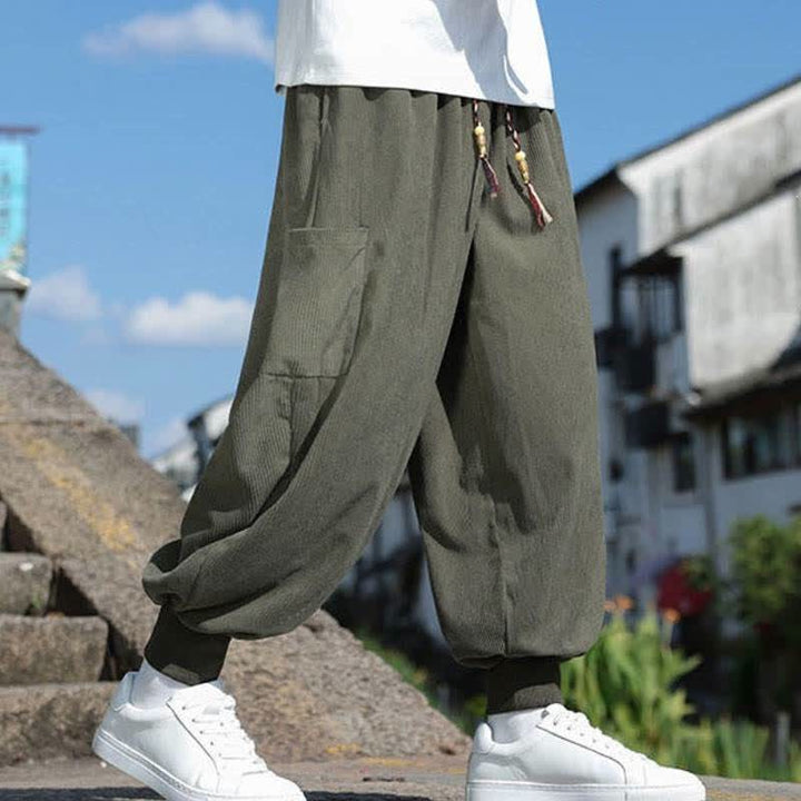 Buddha Stones Lässige Vintage-Herrenhose mit Kordelzug, Knöchellänge und Taschen – ideal für Herbst und Winter - image 2