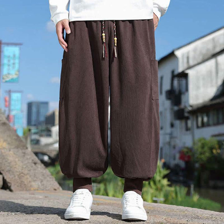 Buddha Stones Lässige Vintage-Herrenhose mit Kordelzug, Knöchellänge und Taschen – ideal für Herbst und Winter - Sattelbraun - US/UK/AU46, EU56 (5XL) - image 28