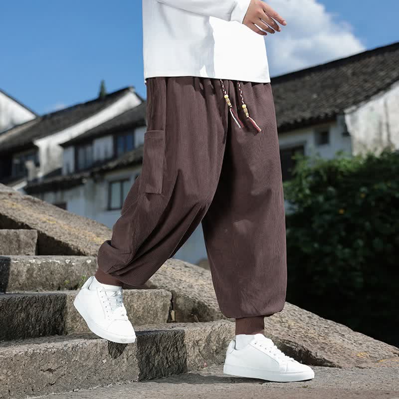 Buddha Stones Lässige Vintage-Herrenhose mit Kordelzug, Knöchellänge und Taschen – ideal für Herbst und Winter - image 33
