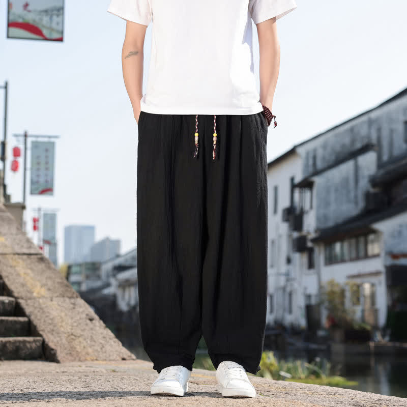 Buddha Stones Frühling/Herbst Retro Lässige Lange Hose für Herren, Gerades Bein, Mit Taschen - Schwarz - US/UK/AU46, EU56 (5XL) - image 11