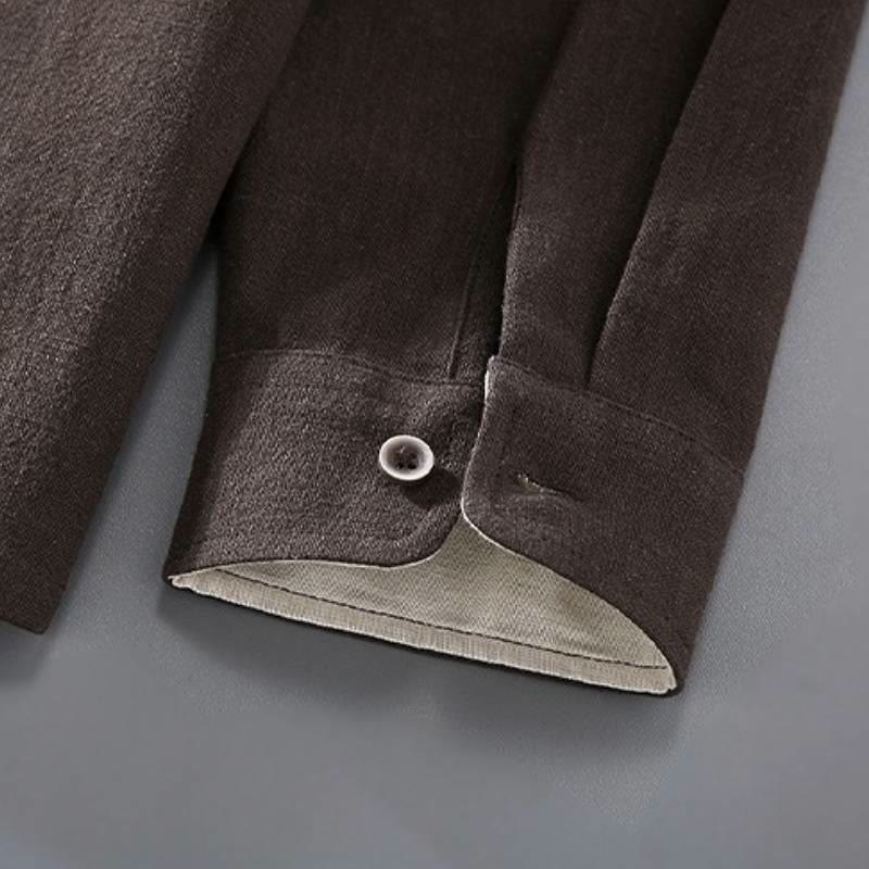 Buddha Stones Frühling Herbst Tang Style Minimalistisches Button-Up Solid Ramie Langarmhemd Hose Herren Meditationstuch mit Taschen - image 6