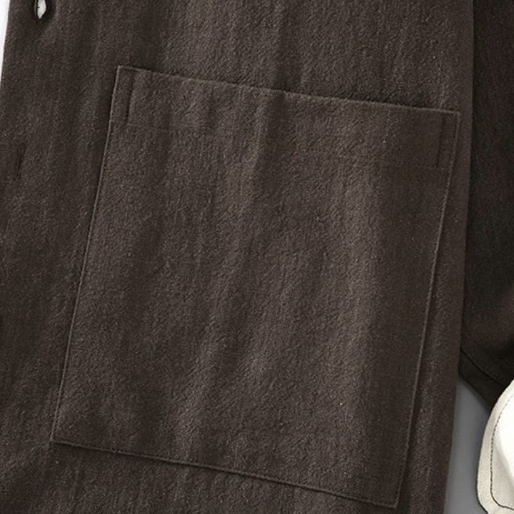 Buddha Stones Frühling Herbst Tang Style Minimalistisches Button-Up Solid Ramie Langarmhemd Hose Herren Meditationstuch mit Taschen - image 5