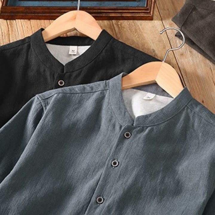 Buddha Stones Frühling Herbst Tang Style Minimalistisches Button-Up Solid Ramie Langarmhemd Hose Herren Meditationstuch mit Taschen - image 13
