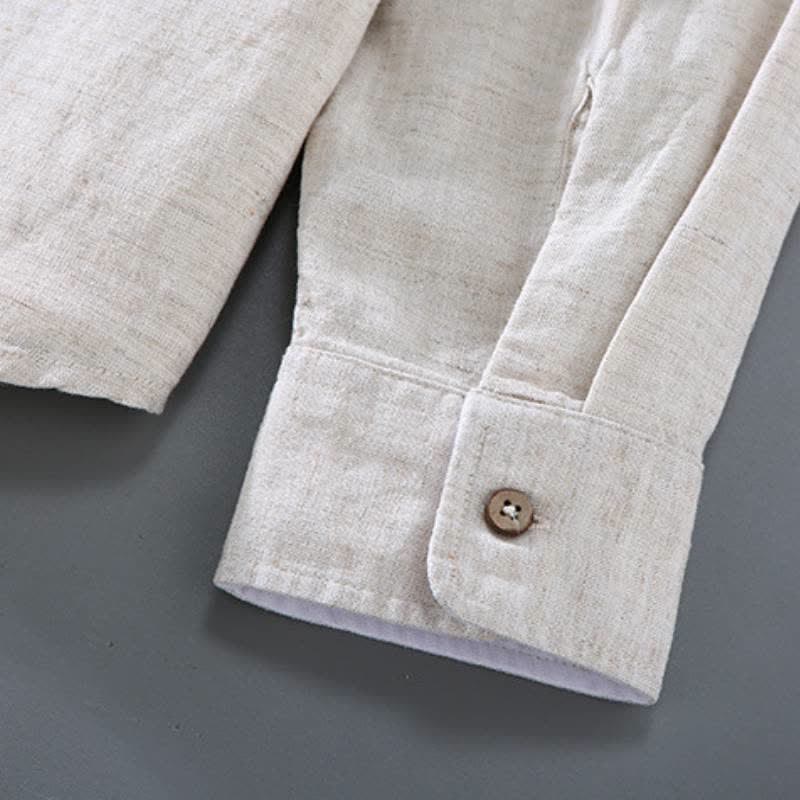 Buddha Stones Lässiges, minimalistisches Langarmhemd mit Knopfleiste für Frühling und Herbst, Hose mit Kordelzug, einfarbiges Herren-Meditationstuch mit Tasche - image 7