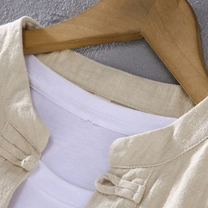 Buddha Stones Frühling Herbst Tang Style Mandarin Collar Solid Ramie Hemd Hose Herren Meditationstuch mit Taschen - image 2