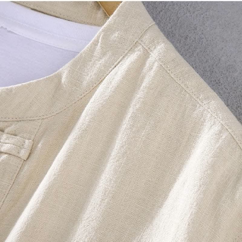 Buddha Stones Frühling Herbst Tang Style Mandarin Collar Solid Ramie Hemd Hose Herren Meditationstuch mit Taschen - image 3