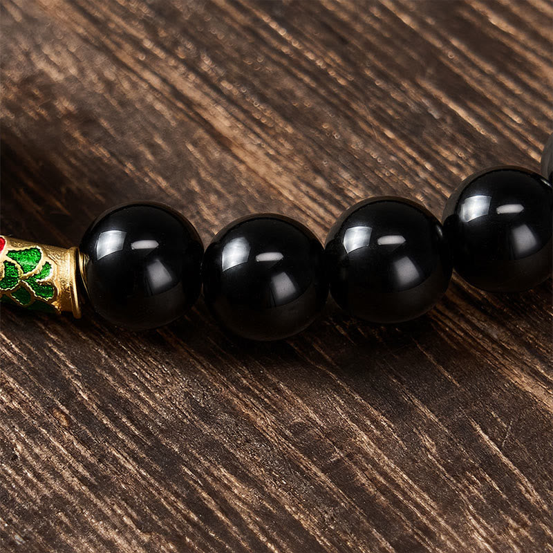 Buddha Stones Friedensschnalle aus goldenem Obsidian, Armband aus schwarzem Obsidian mit Koi-Fisch-Schutzperlen - image 4