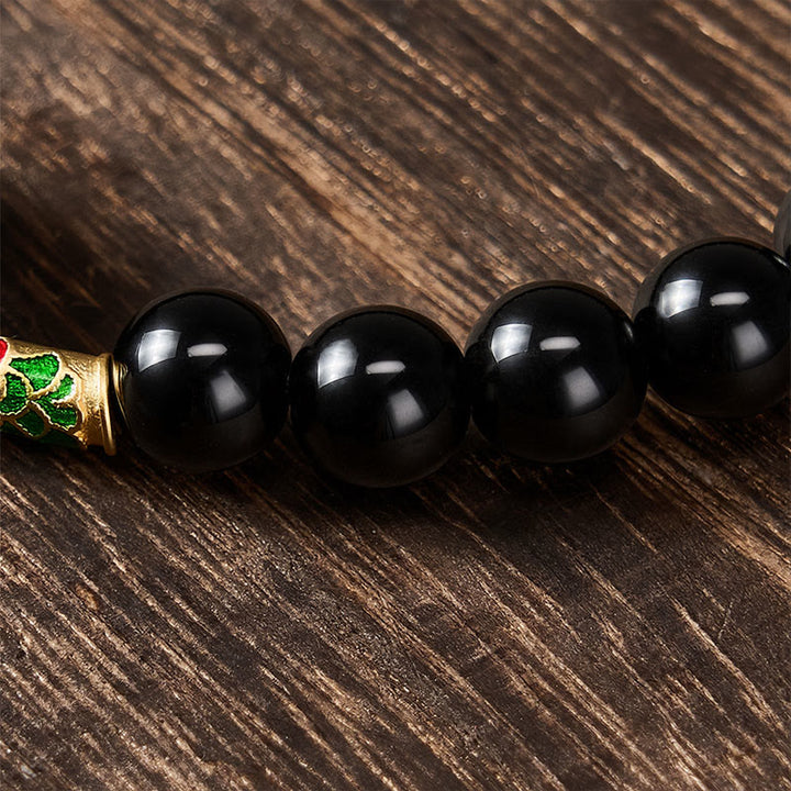 Buddha Stones Friedensschnalle aus goldenem Obsidian, Armband aus schwarzem Obsidian mit Koi-Fisch-Schutzperlen - image 4