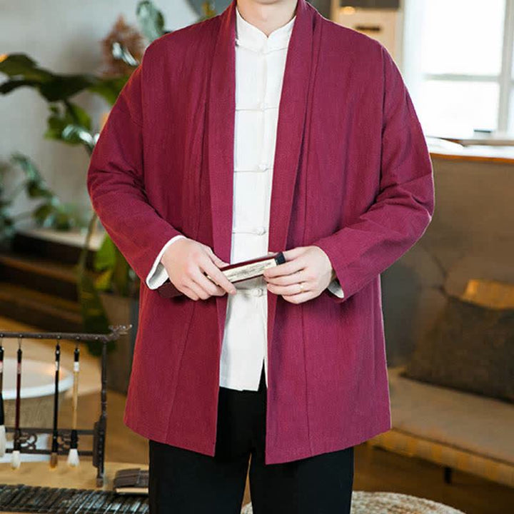 Buddha Stones Herbst/Winter Lässiger Kimono im Tang-Stil aus einfarbiger Baumwolle mit langen Ärmeln für Herren - image 18