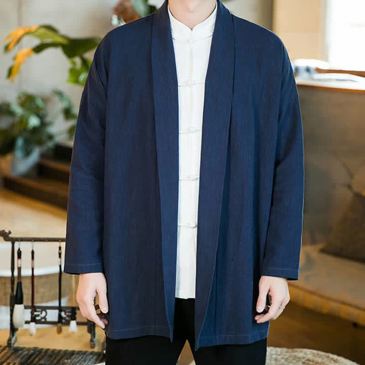 Buddha Stones Herbst/Winter Lässiger Kimono im Tang-Stil aus einfarbiger Baumwolle mit langen Ärmeln für Herren - image 14
