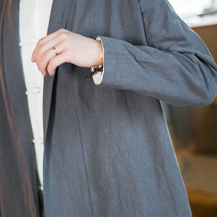Buddha Stones Herbst/Winter Lässiger Kimono im Tang-Stil aus einfarbiger Baumwolle mit langen Ärmeln für Herren - image 5