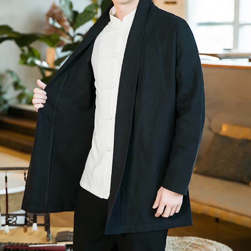 Buddha Stones Herbst/Winter Lässiger Kimono im Tang-Stil aus einfarbiger Baumwolle mit langen Ärmeln für Herren - image 11