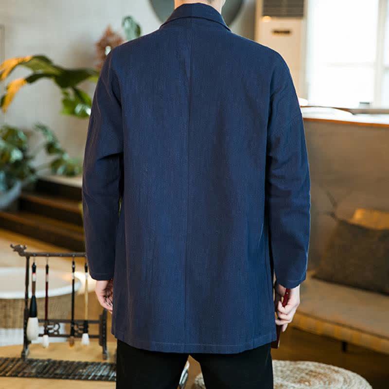 Buddha Stones Herbst/Winter Lässiger Kimono im Tang-Stil aus einfarbiger Baumwolle mit langen Ärmeln für Herren - image 15