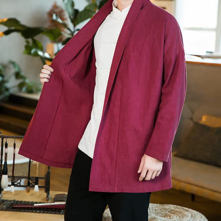 Buddha Stones Herbst/Winter Lässiger Kimono im Tang-Stil aus einfarbiger Baumwolle mit langen Ärmeln für Herren - image 22