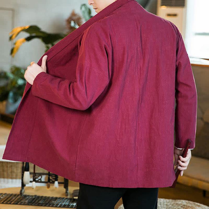 Buddha Stones Herbst/Winter Lässiger Kimono im Tang-Stil aus einfarbiger Baumwolle mit langen Ärmeln für Herren - image 19