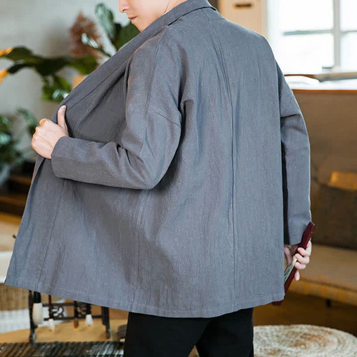 Buddha Stones Herbst/Winter Lässiger Kimono im Tang-Stil aus einfarbiger Baumwolle mit langen Ärmeln für Herren - image 2