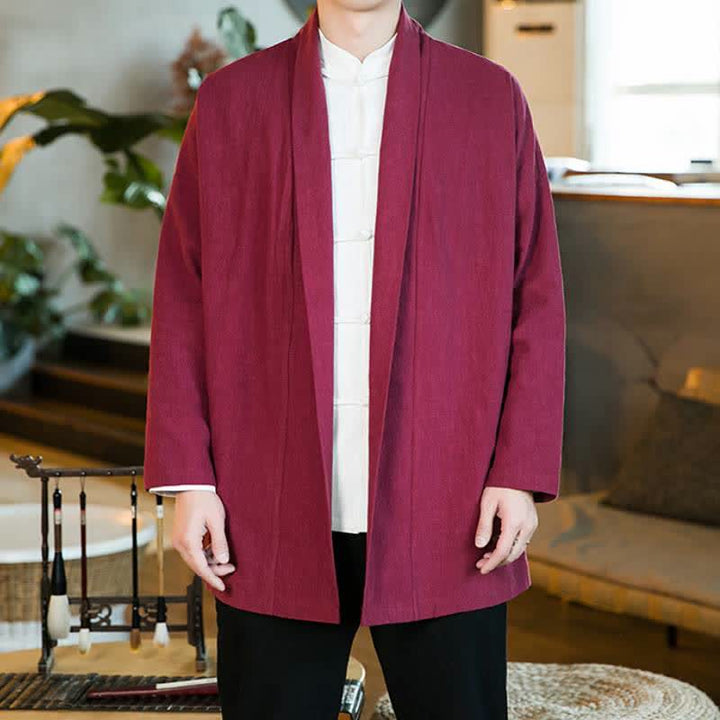 Buddha Stones Herbst/Winter Lässiger Kimono im Tang-Stil aus einfarbiger Baumwolle mit langen Ärmeln für Herren - image 21
