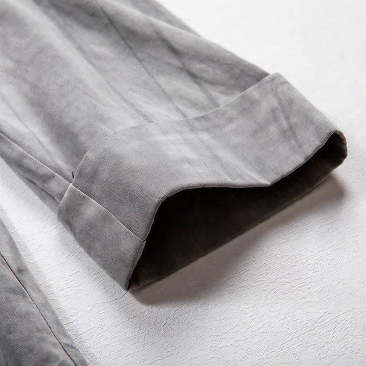 Buddha Stones Herbst/Winter Tang Style Minimalistischer Kimono mit Kordelzug, einfarbiger Baumwolle, langärmelig, Herren - image 6