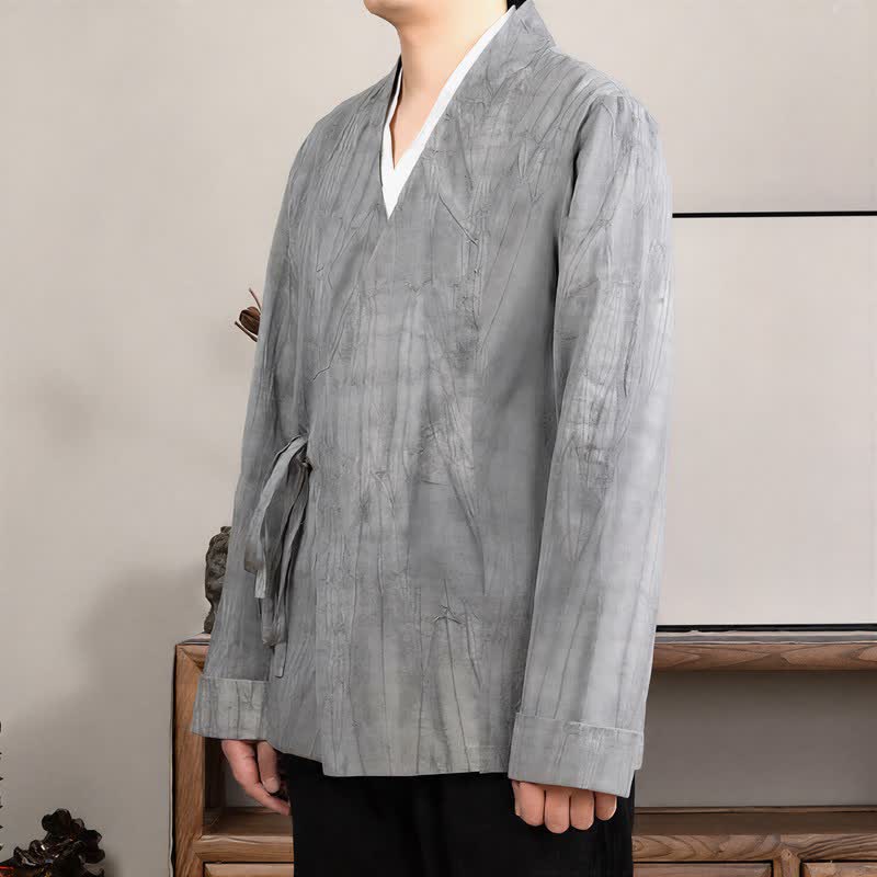 Buddha Stones Herbst/Winter Tang Style Minimalistischer Kimono mit Kordelzug, einfarbiger Baumwolle, langärmelig, Herren - image 1