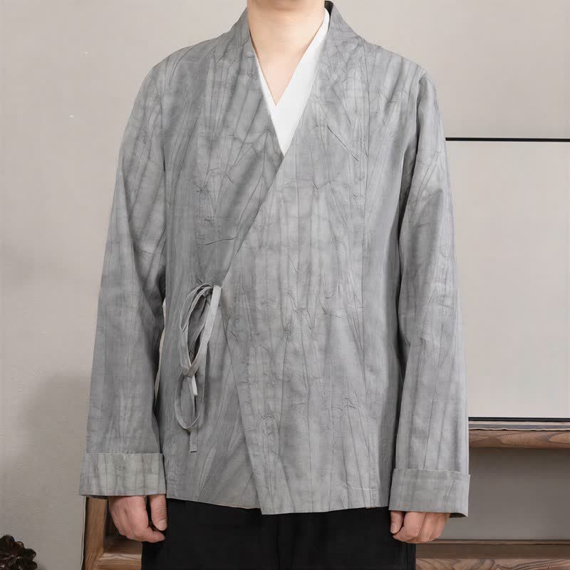 Buddha Stones Herbst/Winter Tang Style Minimalistischer Kimono mit Kordelzug, einfarbiger Baumwolle, langärmelig, Herren - Silber - US/UK/AU44, EU54 (4XL) - image 0