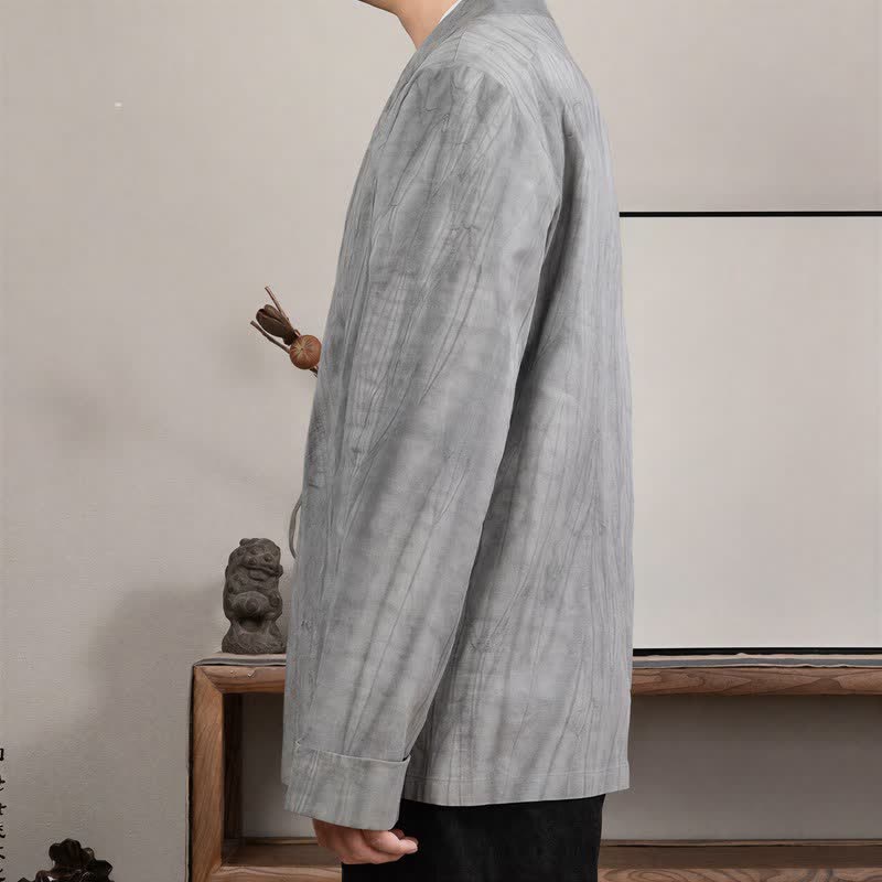 Buddha Stones Herbst/Winter Tang Style Minimalistischer Kimono mit Kordelzug, einfarbiger Baumwolle, langärmelig, Herren - image 2
