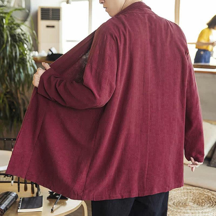 Buddha Stones Herbst/Winter Lässiger minimalistischer einfarbiger Strickkimono mit langen Ärmeln für Herren - image 7