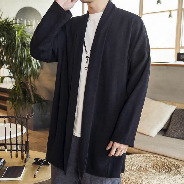 Buddha Stones Herbst/Winter Lässiger minimalistischer einfarbiger Strickkimono mit langen Ärmeln für Herren - Schwarz - US/UK/AU42, EU52 (3XL) - image 10