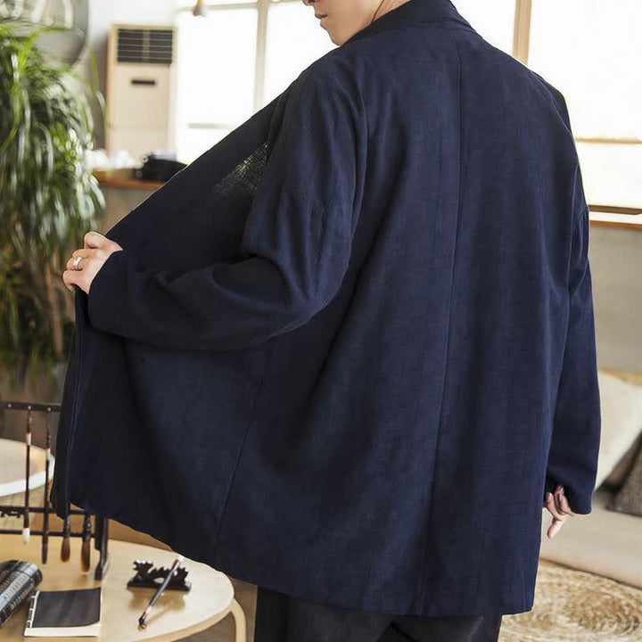 Buddha Stones Herbst/Winter Lässiger minimalistischer einfarbiger Strickkimono mit langen Ärmeln für Herren - image 2