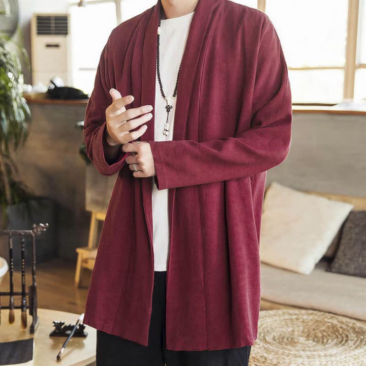Buddha Stones Herbst/Winter Lässiger minimalistischer einfarbiger Strickkimono mit langen Ärmeln für Herren - image 9