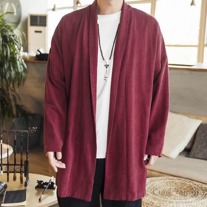 Buddha Stones Herbst/Winter Lässiger minimalistischer einfarbiger Strickkimono mit langen Ärmeln für Herren - Kastanienbraun - US/UK/AU42, EU52 (3XL) - image 5
