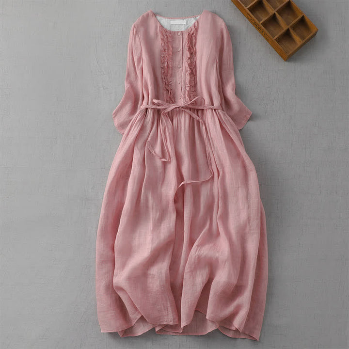 Buddha Stones Lässiges, sommerliches Vintage-Kleid für Damen mit kurzen Ärmeln, Knopfleiste, Kordelzug und Tasche. - Hellrosa - US14, UK/AU18, EU46 (2XL) - image 1