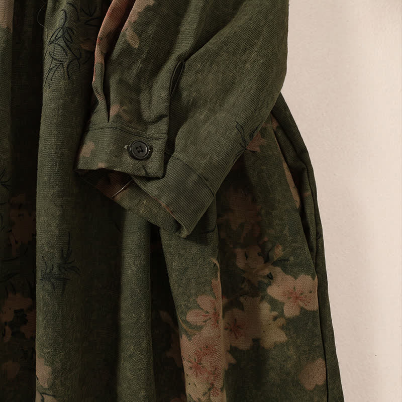 Buddha Stones Elegantes Vintage-Herbstkleid für Damen mit Blumenmuster, langen Ärmeln, Knopfleiste, Taschen und Knopfleiste - image 5