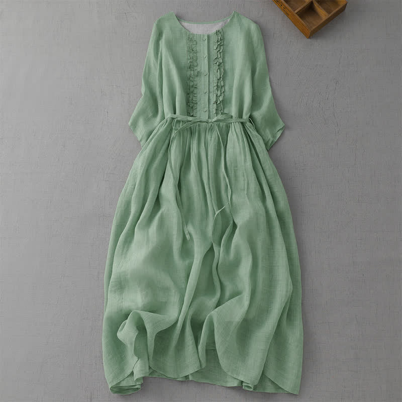 Buddha Stones Lässiges, sommerliches Vintage-Kleid für Damen mit kurzen Ärmeln, Knopfleiste, Kordelzug und Tasche. - Dunkelseegrün - US14, UK/AU18, EU46 (2XL) - image 0