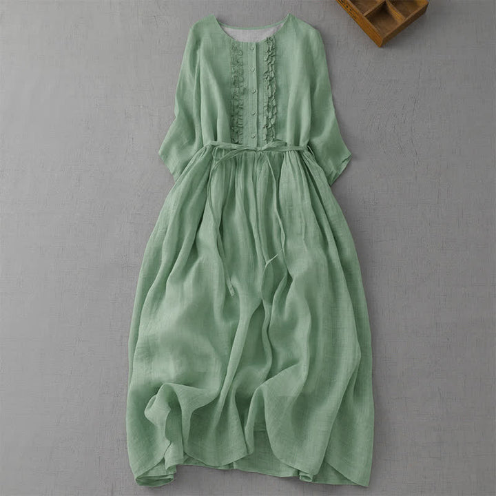 Buddha Stones Lässiges, sommerliches Vintage-Kleid für Damen mit kurzen Ärmeln, Knopfleiste, Kordelzug und Tasche. - Dunkelseegrün - US14, UK/AU18, EU46 (2XL) - image 0