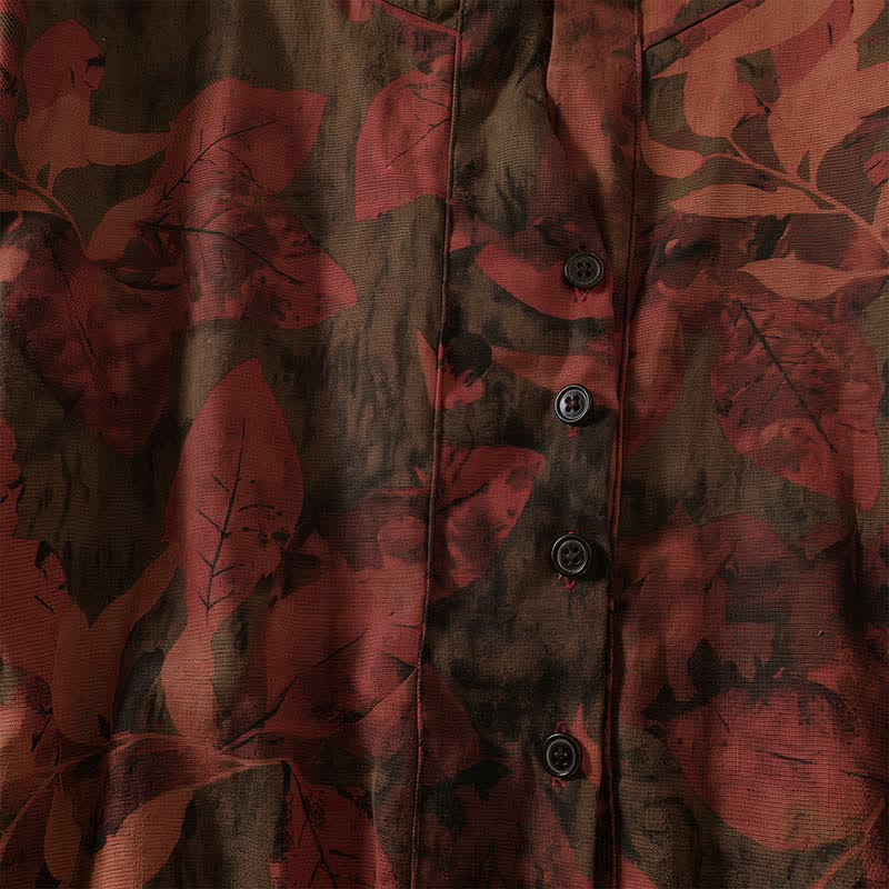 Buddha Stones Elegantes Vintage-Herbstkleid für Damen mit Blumenmuster, langen Ärmeln, Knopfleiste, Taschen und Knopfleiste - image 12
