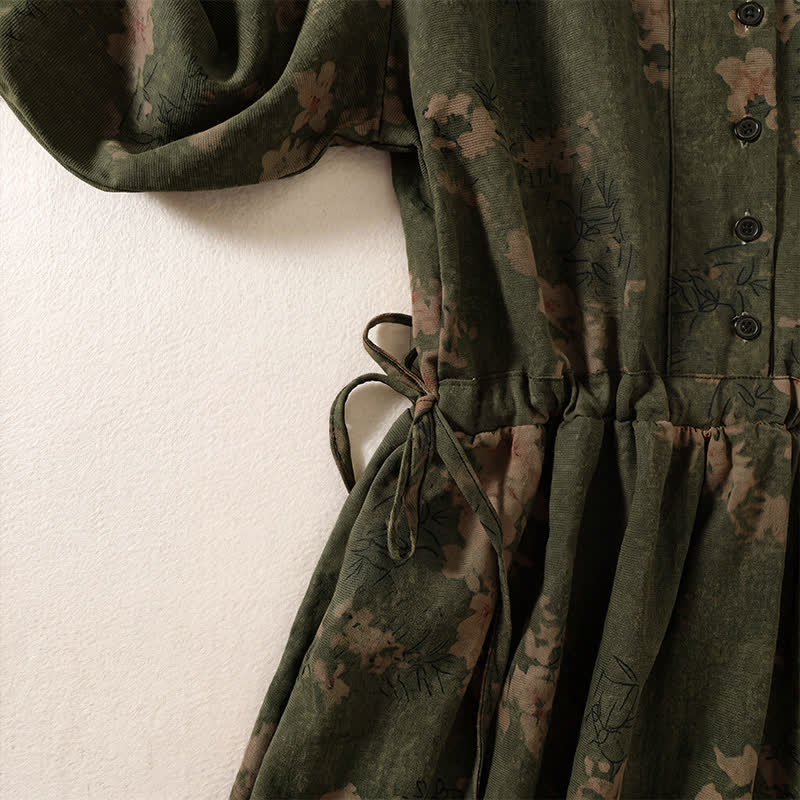Buddha Stones Elegantes Vintage-Herbstkleid für Damen mit Blumenmuster, langen Ärmeln, Knopfleiste, Taschen und Knopfleiste - image 3