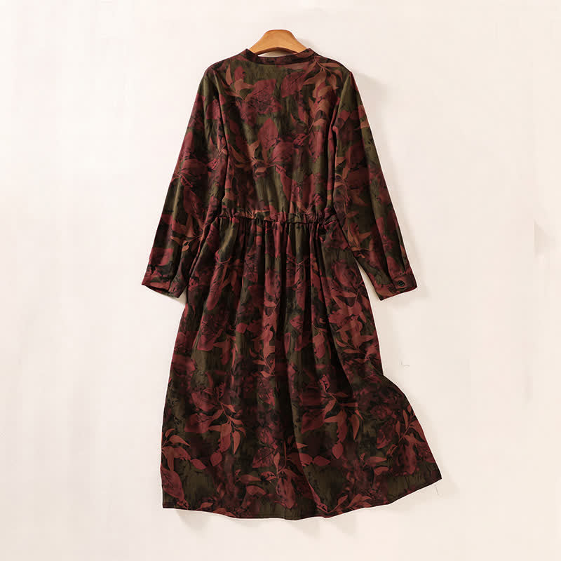 Buddha Stones Elegantes Vintage-Herbstkleid für Damen mit Blumenmuster, langen Ärmeln, Knopfleiste, Taschen und Knopfleiste - image 8