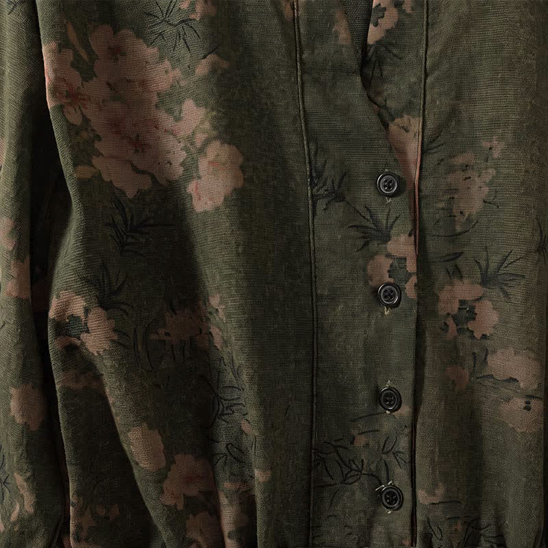 Buddha Stones Elegantes Vintage-Herbstkleid für Damen mit Blumenmuster, langen Ärmeln, Knopfleiste, Taschen und Knopfleiste - image 2