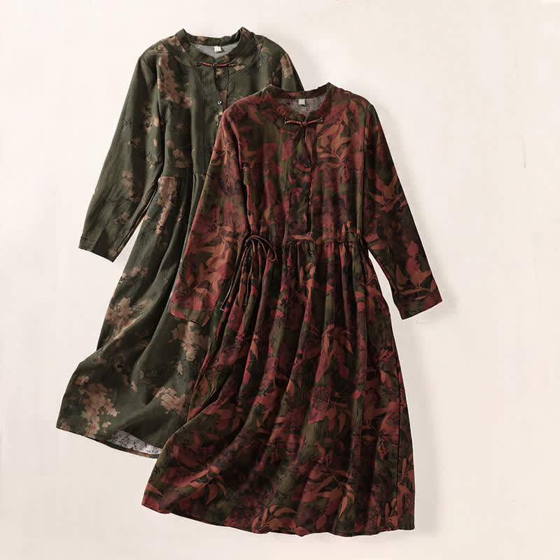 Buddha Stones Elegantes Vintage-Herbstkleid für Damen mit Blumenmuster, langen Ärmeln, Knopfleiste, Taschen und Knopfleiste - image 18
