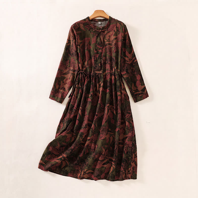 Buddha Stones Elegantes Vintage-Herbstkleid für Damen mit Blumenmuster, langen Ärmeln, Knopfleiste, Taschen und Knopfleiste - Sattelbraun - US12, UK/AU16, EU44 (2XL) - image 7