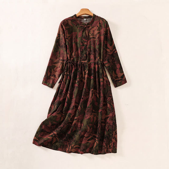 Buddha Stones Elegantes Vintage-Herbstkleid für Damen mit Blumenmuster, langen Ärmeln, Knopfleiste, Taschen und Knopfleiste - Sattelbraun - US12, UK/AU16, EU44 (2XL) - image 7