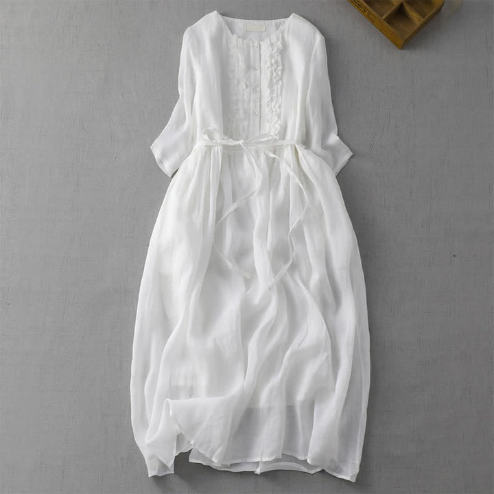 Buddha Stones Lässiges, sommerliches Vintage-Kleid für Damen mit kurzen Ärmeln, Knopfleiste, Kordelzug und Tasche. - Weiß - US14, UK/AU18, EU46 (2XL) - image 11