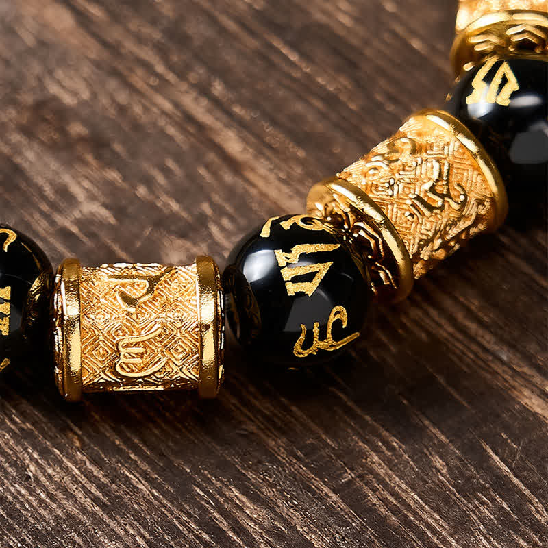 Buddha Stones Schwarzes Gold Pi Xiu Om Mani Padme Hum Reichtums-Rundperlenarmband - image 10